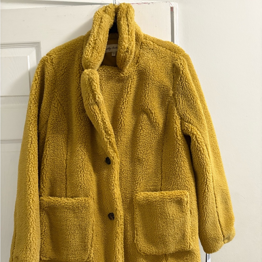 Sebby Collection Cozy Mustard Yellow Teddy Coat